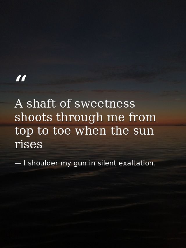 A shaft of sweetness shoots through me from top to toe when the sun rises — I shoulder my gun in silent exaltation.