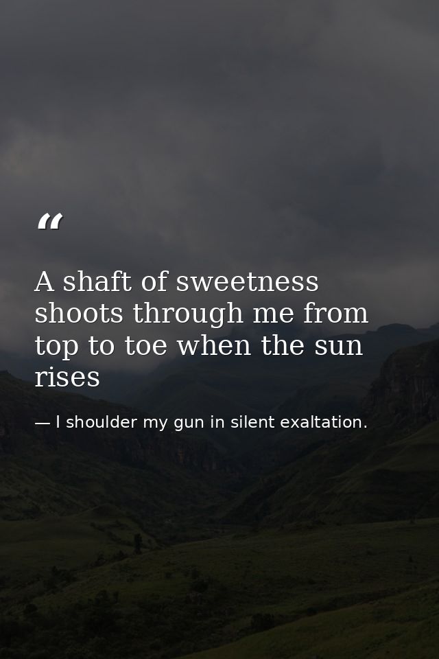A shaft of sweetness shoots through me from top to toe when the sun rises — I shoulder my gun in silent exaltation.