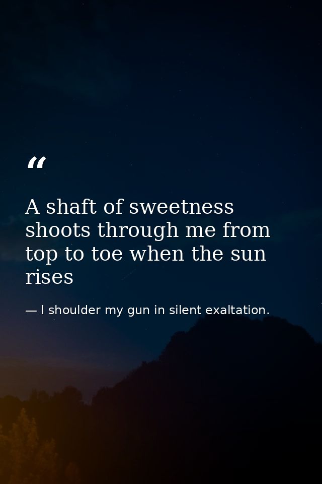A shaft of sweetness shoots through me from top to toe when the sun rises — I shoulder my gun in silent exaltation.