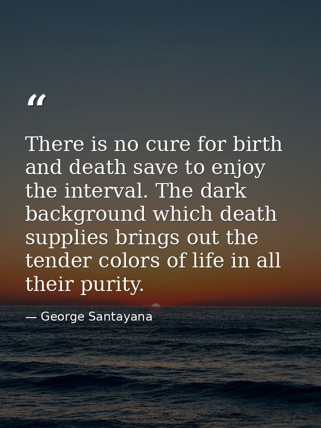 There is no cure for birth and death save to enjoy the interval. The dark background which death supplies brings out the — George Santayana