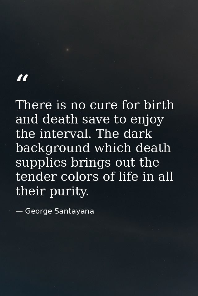 There is no cure for birth and death save to enjoy the interval. The dark background which death supplies brings out the — George Santayana