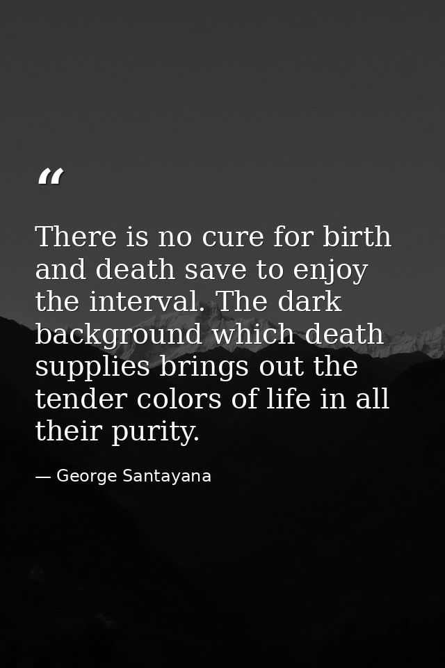 There is no cure for birth and death save to enjoy the interval. The dark background which death supplies brings out the — George Santayana