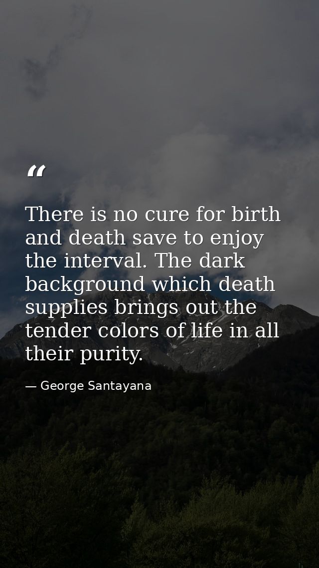 There is no cure for birth and death save to enjoy the interval. The dark background which death supplies brings out the — George Santayana