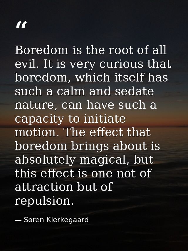 Boredom is the root of all evil. It is very curious that boredom, which itself has such a calm and sedate nature, can ha — Søren Kierkegaard