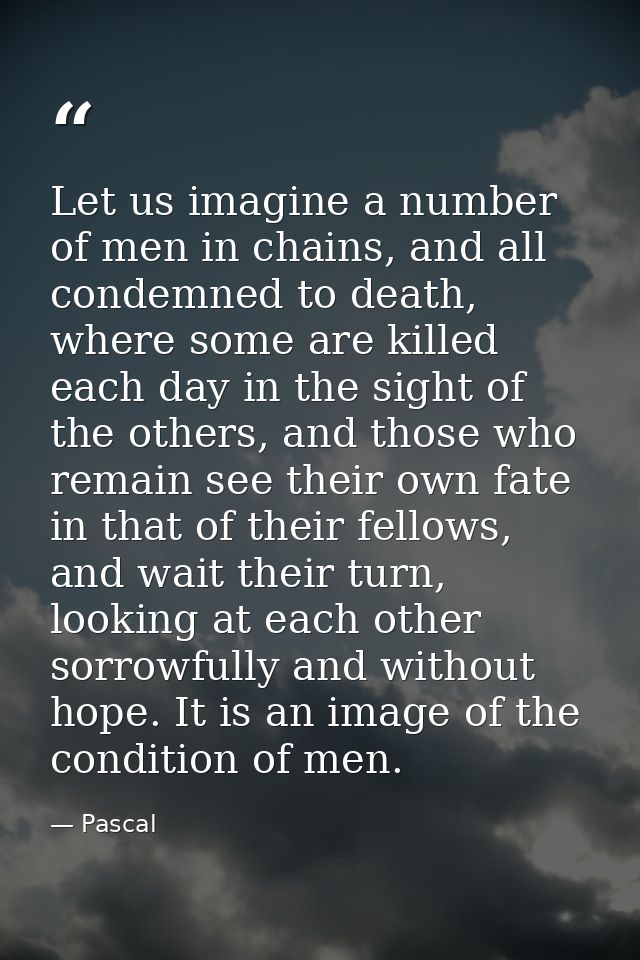 Let us imagine a number of men in chains, and all condemned to death, where some are killed each day in the sight of the — Pascal