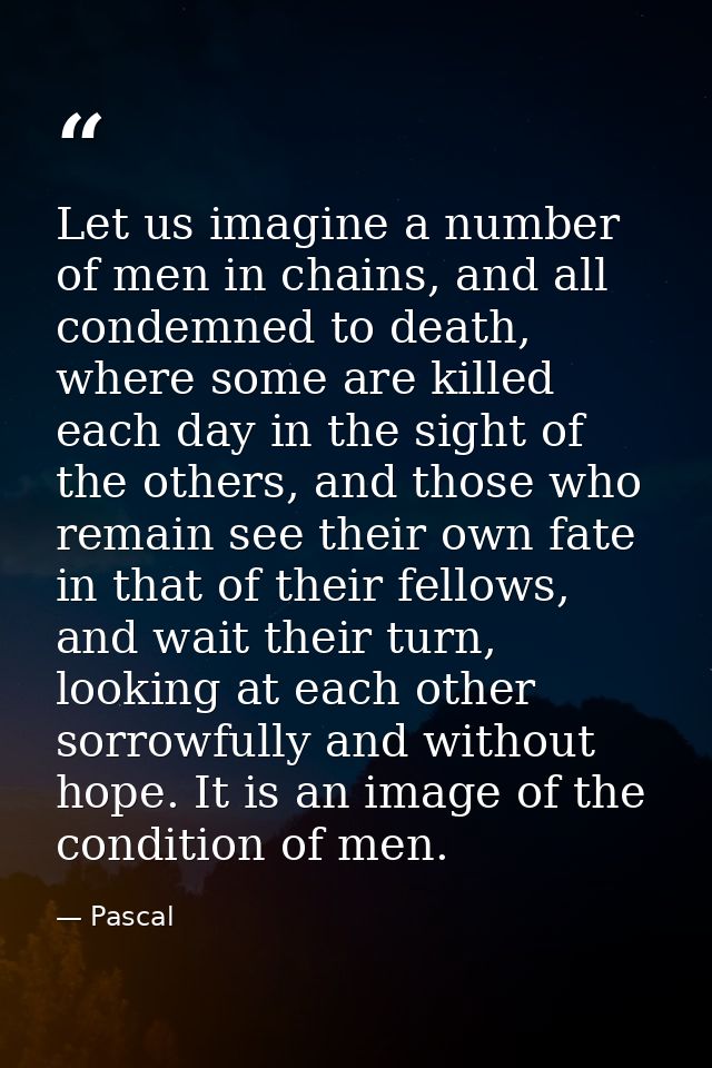 Let us imagine a number of men in chains, and all condemned to death, where some are killed each day in the sight of the — Pascal