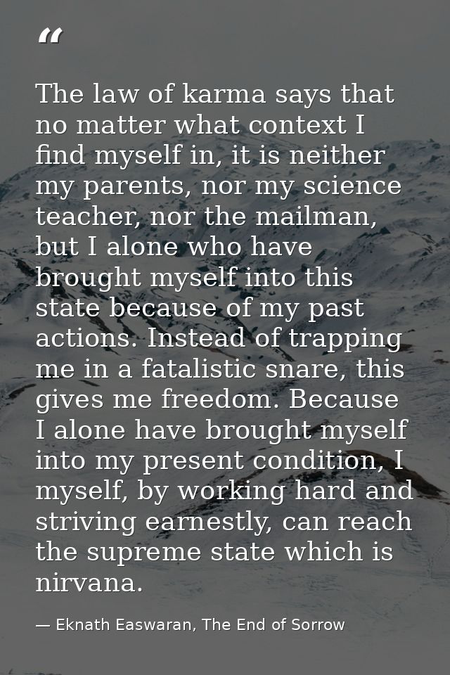 The law of karma says that no matter what context I find myself in, it is neither my parents, nor my science teacher, no — Eknath Easwaran, The End of Sorrow