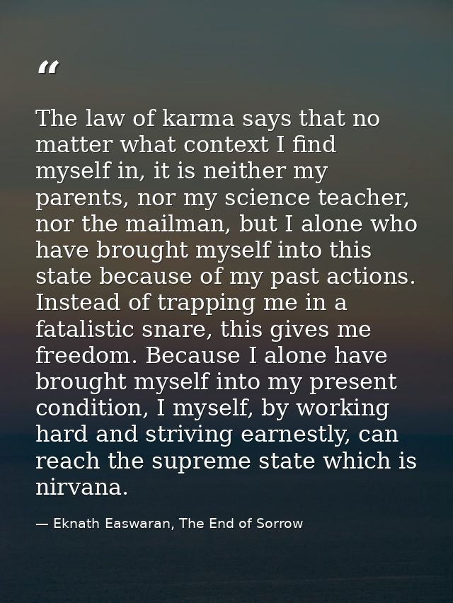 The law of karma says that no matter what context I find myself in, it is neither my parents, nor my science teacher, no — Eknath Easwaran, The End of Sorrow
