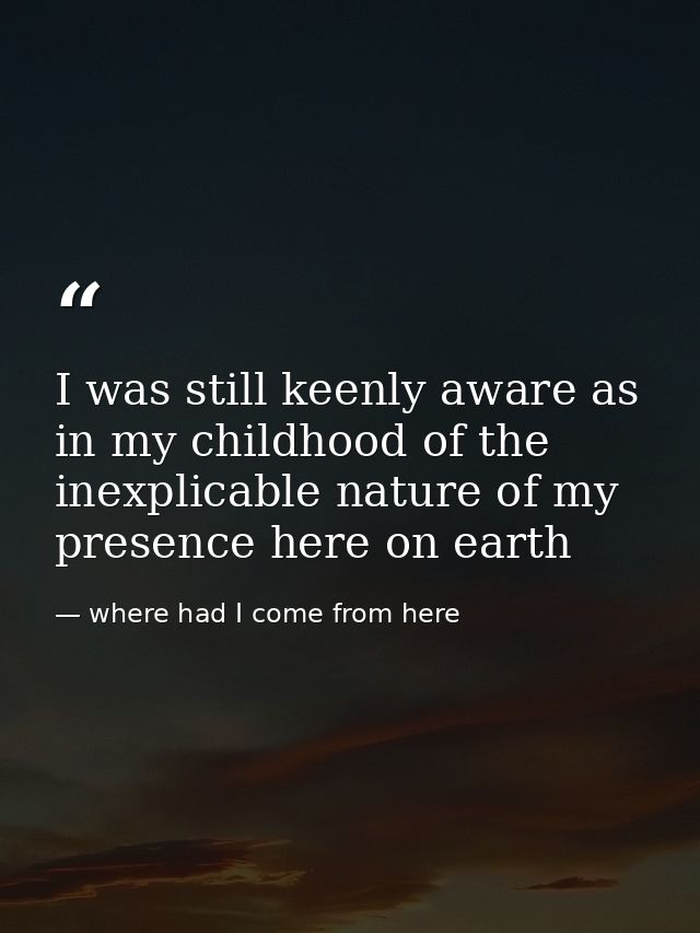 I was still keenly aware as in my childhood of the inexplicable nature of my presence here on earth — where had I come from here