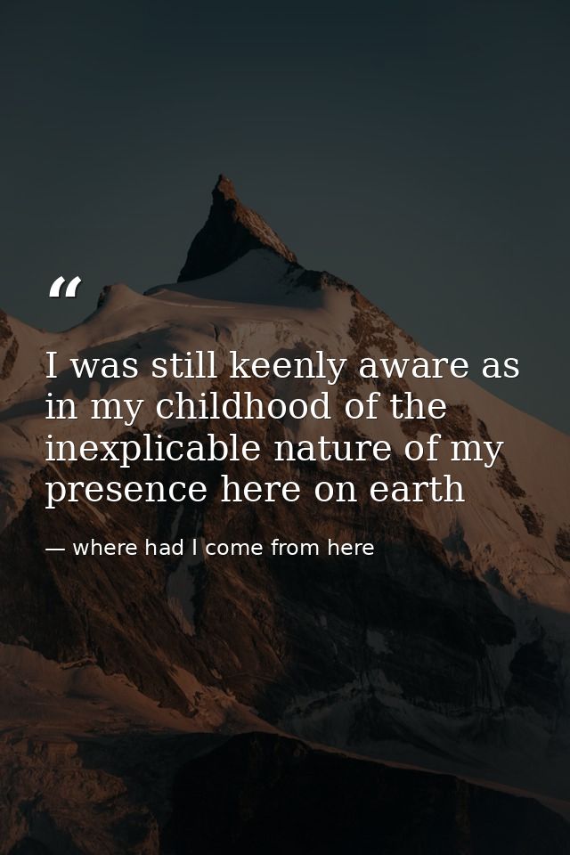 I was still keenly aware as in my childhood of the inexplicable nature of my presence here on earth — where had I come from here