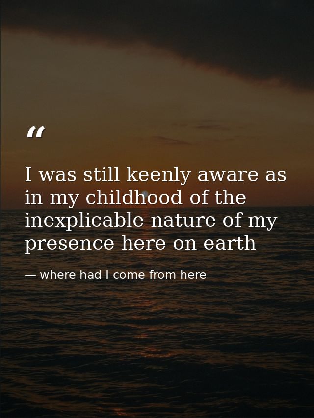 I was still keenly aware as in my childhood of the inexplicable nature of my presence here on earth — where had I come from here