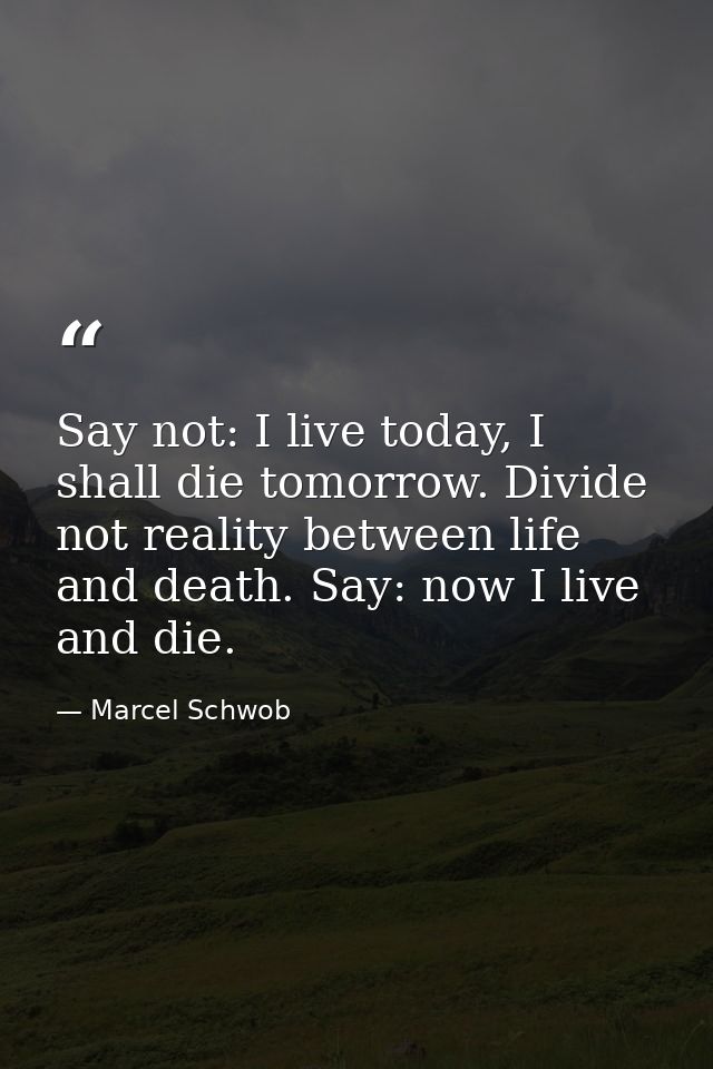 Say not: I live today, I shall die tomorrow. Divide not reality between life and death. Say: now I live and die. — Marcel Schwob