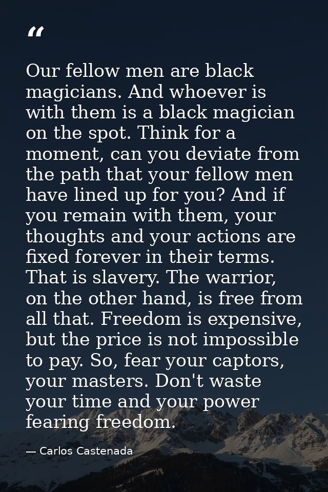 Our fellow men are black magicians. And whoever is with them is a black magician on the spot. Think for a moment, can yo — Carlos Castenada