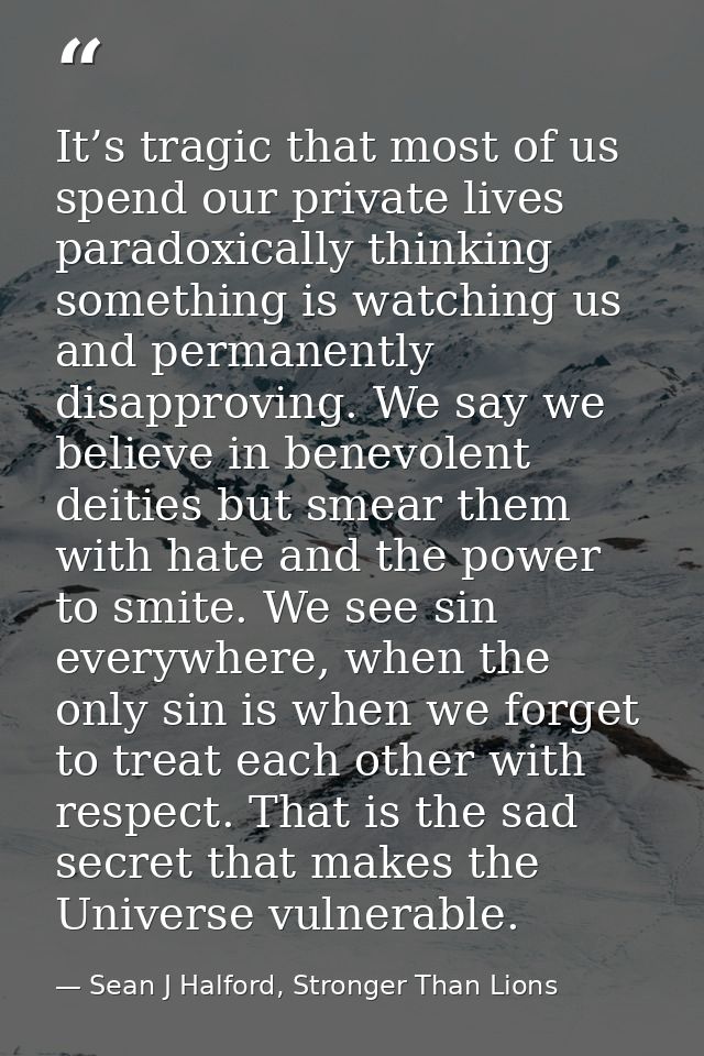 It’s tragic that most of us spend our private lives paradoxically thinking something is watching us and permanently disa — Sean J Halford, Stronger Than Lions