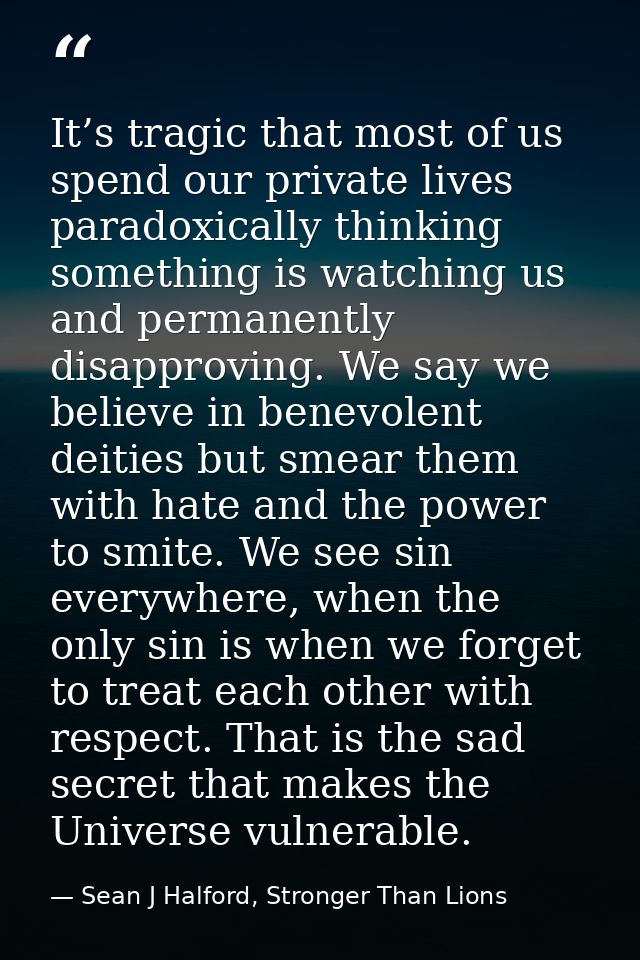 It’s tragic that most of us spend our private lives paradoxically thinking something is watching us and permanently disa — Sean J Halford, Stronger Than Lions