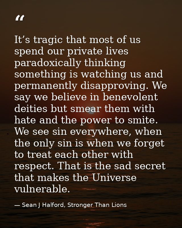 It’s tragic that most of us spend our private lives paradoxically thinking something is watching us and permanently disa — Sean J Halford, Stronger Than Lions
