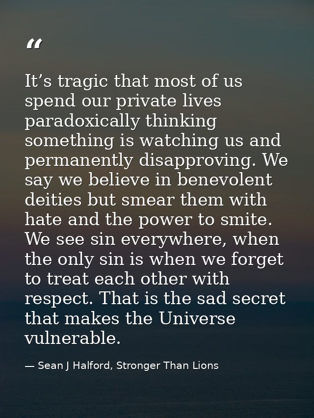 It’s tragic that most of us spend our private lives paradoxically thinking something is watching us and permanently disa — Sean J Halford, Stronger Than Lions
