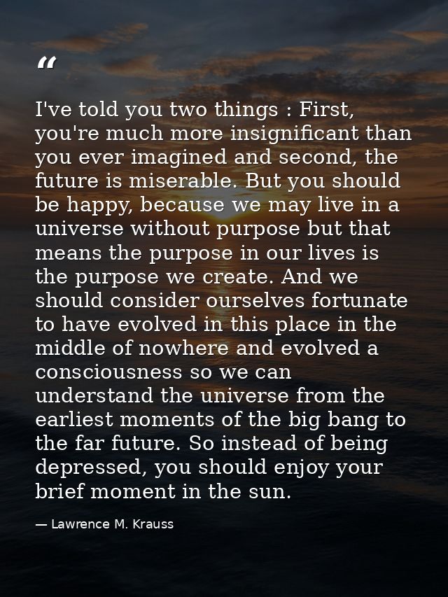 I've told you two things : First, you're much more insignificant than you ever imagined and second, the future is misera — Lawrence M. Krauss