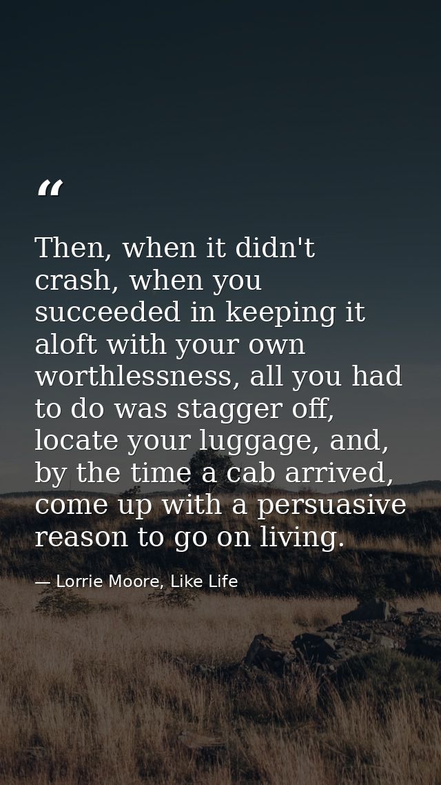 Then, when it didn't crash, when you succeeded in keeping it aloft with your own worthlessness, all you had to do was st — Lorrie Moore, Like Life