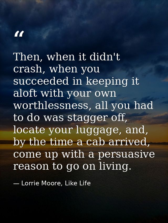 Then, when it didn't crash, when you succeeded in keeping it aloft with your own worthlessness, all you had to do was st — Lorrie Moore, Like Life