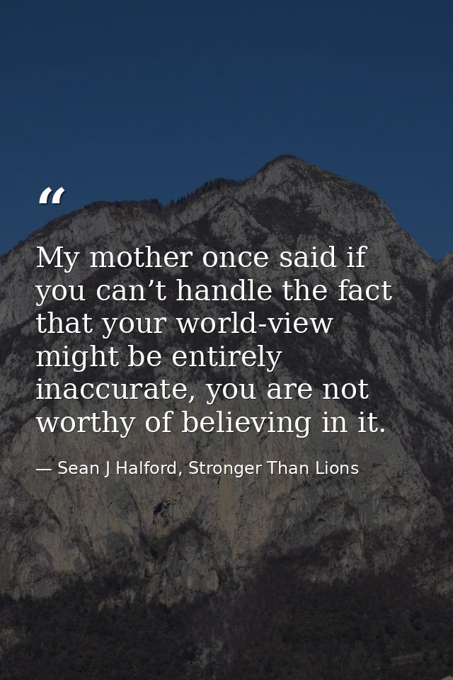 My mother once said if you can’t handle the fact that your world-view might be entirely inaccurate, you are not worthy o — Sean J Halford, Stronger Than Lions