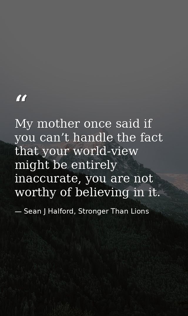 My mother once said if you can’t handle the fact that your world-view might be entirely inaccurate, you are not worthy o — Sean J Halford, Stronger Than Lions