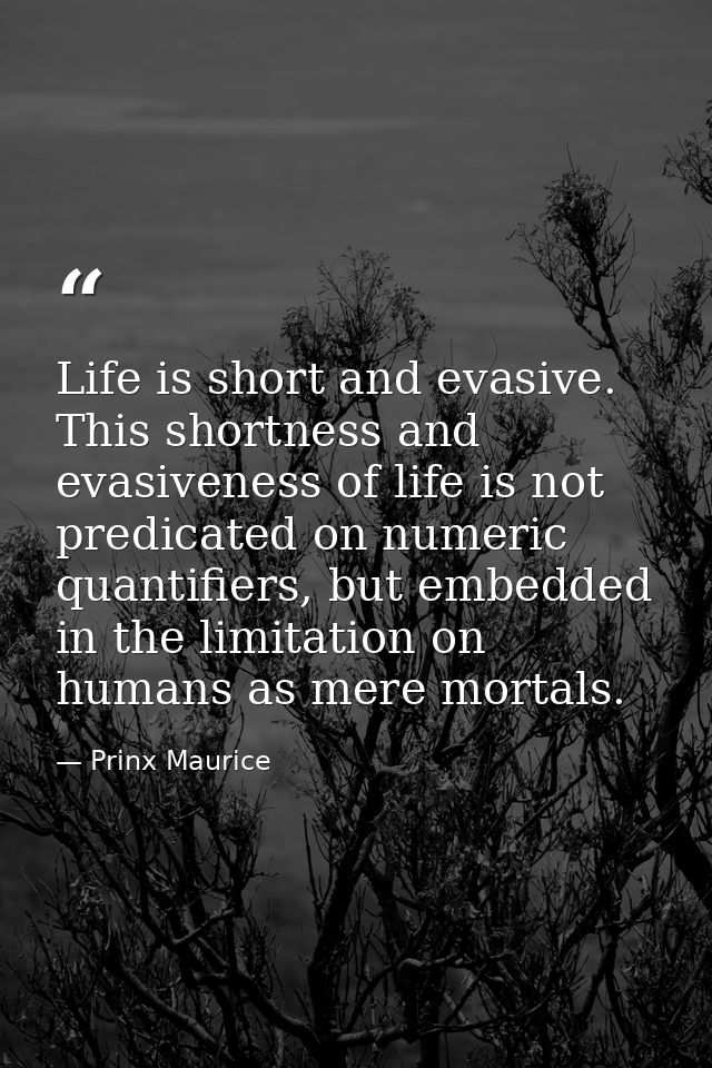 Life is short and evasive. This shortness and evasiveness of life is not predicated on numeric quantifiers, but embedded — Prinx Maurice