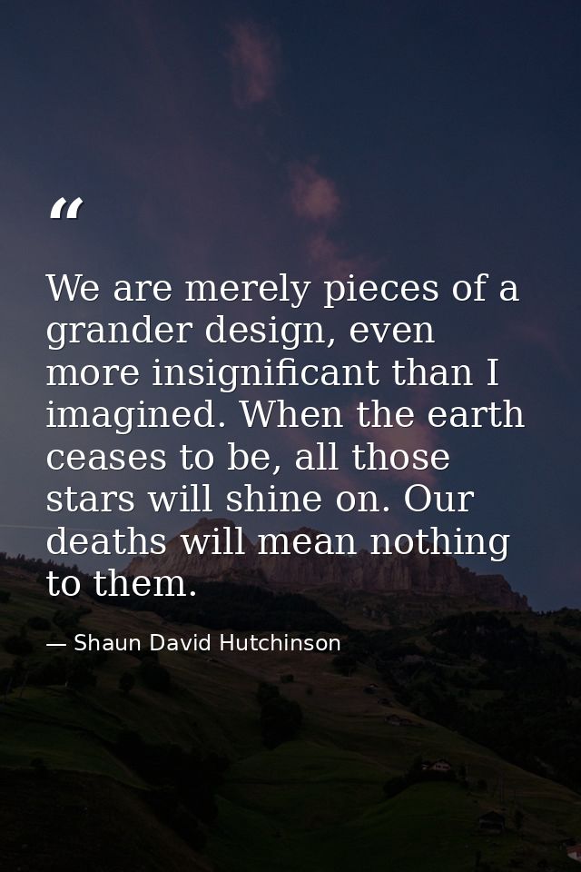 We are merely pieces of a grander design, even more insignificant than I imagined. When the earth ceases to be, all thos — Shaun David Hutchinson