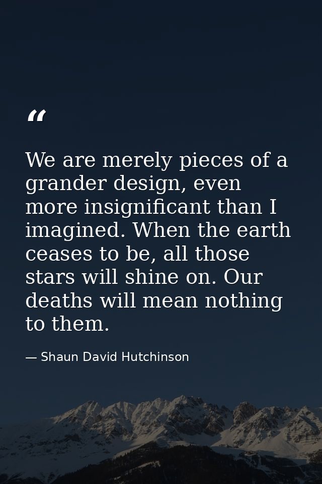 We are merely pieces of a grander design, even more insignificant than I imagined. When the earth ceases to be, all thos — Shaun David Hutchinson