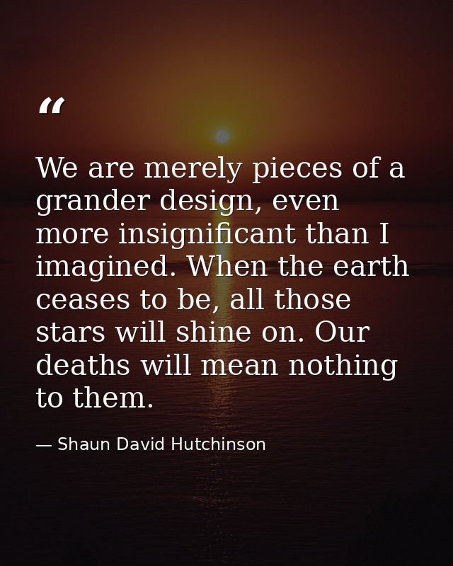 We are merely pieces of a grander design, even more insignificant than I imagined. When the earth ceases to be, all thos — Shaun David Hutchinson