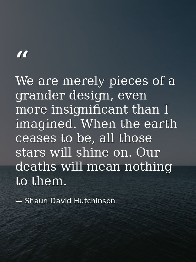 We are merely pieces of a grander design, even more insignificant than I imagined. When the earth ceases to be, all thos — Shaun David Hutchinson