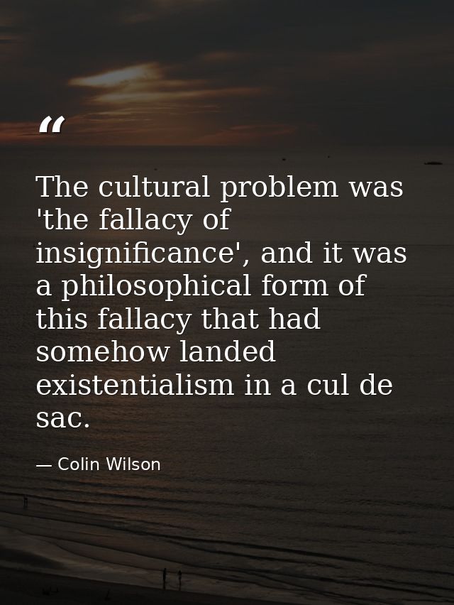 The cultural problem was 'the fallacy of insignificance', and it was a philosophical form of this fallacy that had someh — Colin Wilson