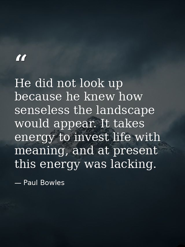 He did not look up because he knew how senseless the landscape would appear. It takes energy to invest life with meaning — Paul Bowles