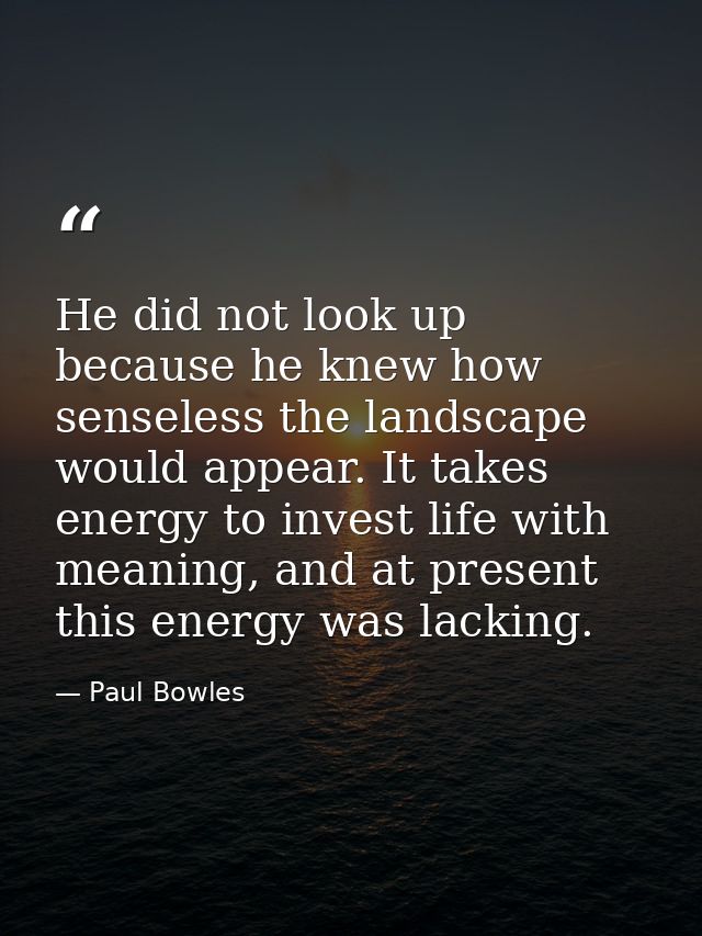 He did not look up because he knew how senseless the landscape would appear. It takes energy to invest life with meaning — Paul Bowles