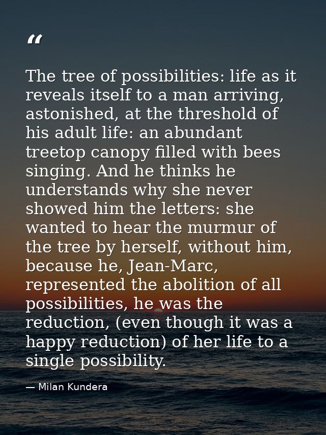 The tree of possibilities: life as it reveals itself to a man arriving, astonished, at the threshold of his adult life:  — Milan Kundera