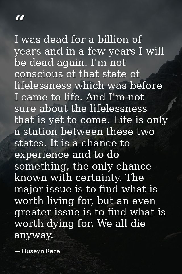 I was dead for a billion of years and in a few years I will be dead again. I'm not conscious of that state of lifelessne — Huseyn Raza