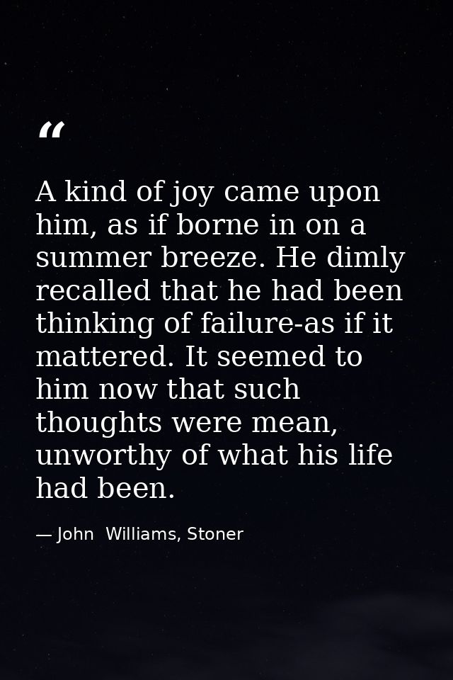 A kind of joy came upon him, as if borne in on a summer breeze. He dimly recalled that he had been thinking of failure-a — John  Williams, Stoner