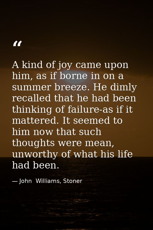 A kind of joy came upon him, as if borne in on a summer breeze. He dimly recalled that he had been thinking of failure-a — John  Williams, Stoner