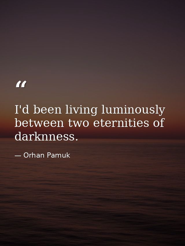 I'd been living luminously between two eternities of darknness. — Orhan Pamuk