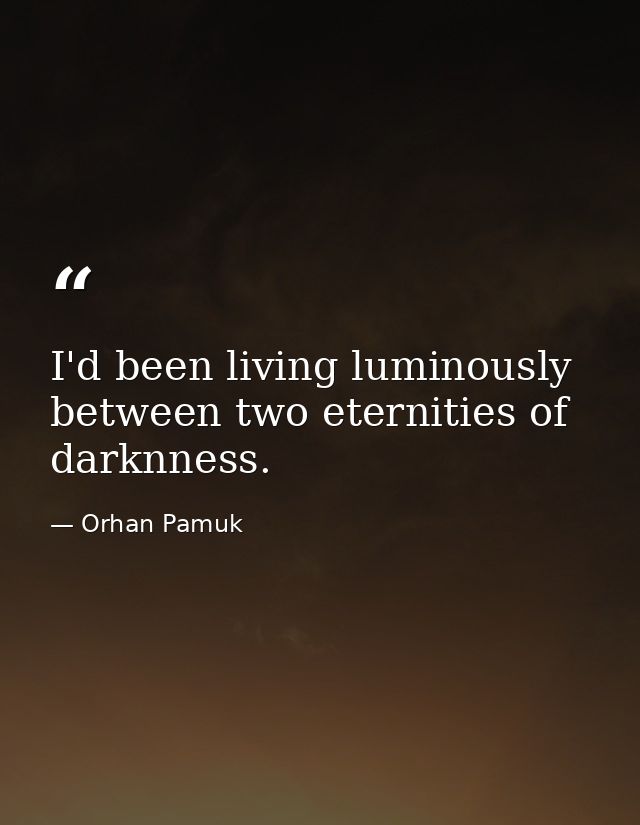 I'd been living luminously between two eternities of darknness. — Orhan Pamuk