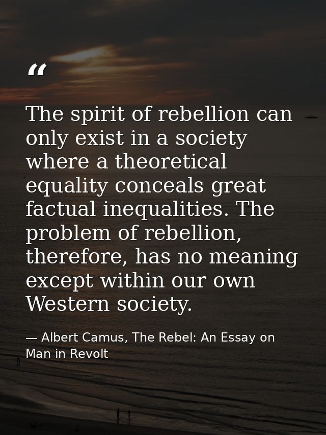 The spirit of rebellion can only exist in a society where a theoretical equality conceals great factual inequalities. Th — Albert Camus, The Rebel: An Essay on Man in Revolt