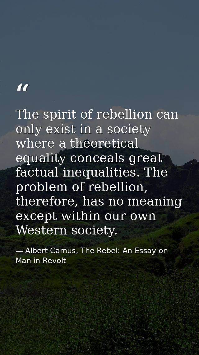 The spirit of rebellion can only exist in a society where a theoretical equality conceals great factual inequalities. Th — Albert Camus, The Rebel: An Essay on Man in Revolt