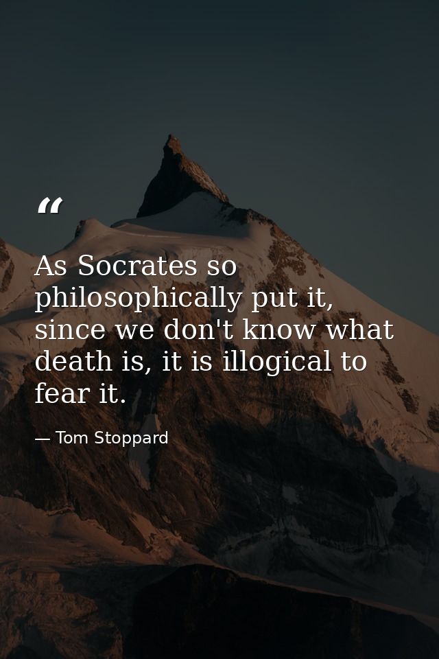 As Socrates so philosophically put it, since we don't know what death is, it is illogical to fear it. — Tom Stoppard
