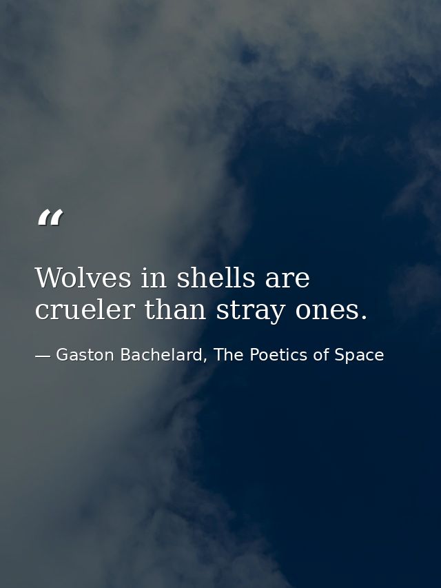 Wolves in shells are crueler than stray ones. — Gaston Bachelard, The Poetics of Space