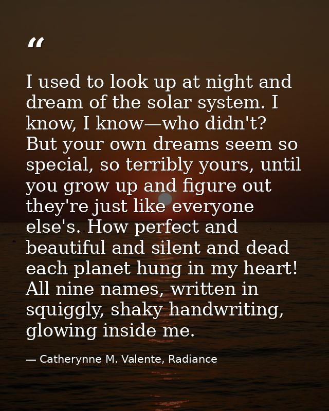 I used to look up at night and dream of the solar system. I know, I know—who didn't? But your own dreams seem so special — Catherynne M. Valente, Radiance