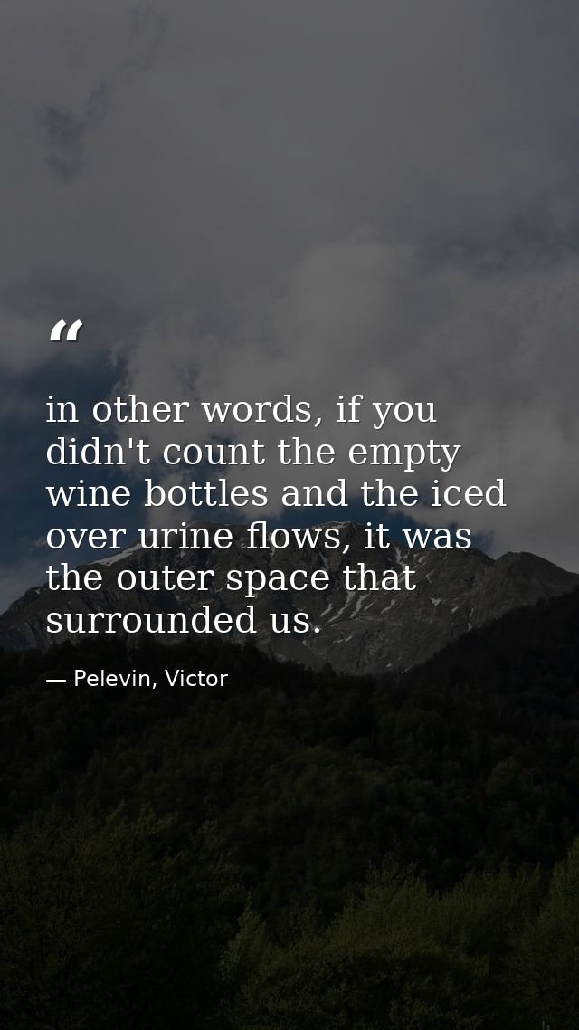 in other words, if you didn't count the empty wine bottles and the iced over urine flows, it was the outer space that su — Pelevin, Victor