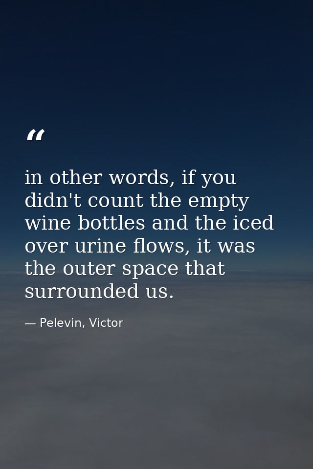 in other words, if you didn't count the empty wine bottles and the iced over urine flows, it was the outer space that su — Pelevin, Victor