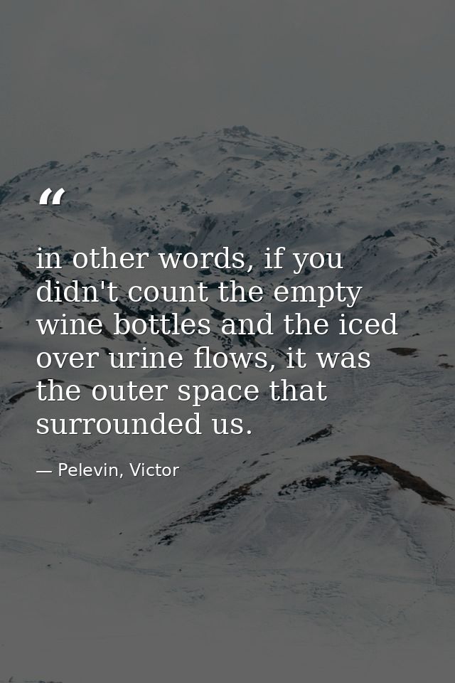 in other words, if you didn't count the empty wine bottles and the iced over urine flows, it was the outer space that su — Pelevin, Victor
