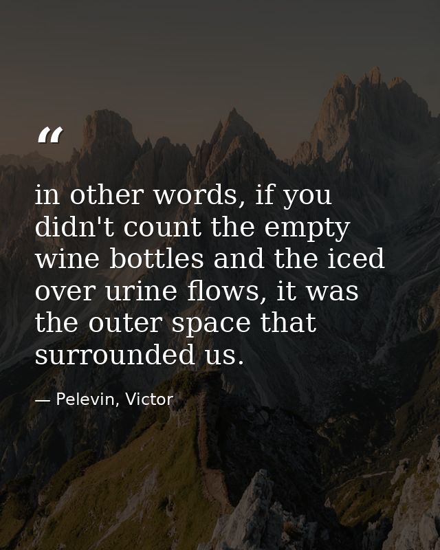 in other words, if you didn't count the empty wine bottles and the iced over urine flows, it was the outer space that su — Pelevin, Victor