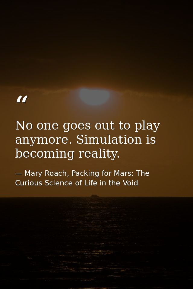 No one goes out to play anymore. Simulation is becoming reality. — Mary Roach, Packing for Mars: The Curious Science of Life in the Void